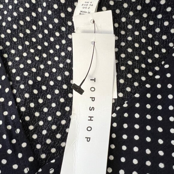Topshop Womens Blue Polka Dot Long Sleeve Mini Dress Tortoise Ring size 2 - Picture 12 of 13